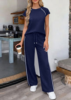 PRETTYGARDEN Women's 2 Piece Lounge Sets Summer Cap Sleeve Tops Wide Leg Pants Travel Outfits Matching Fashion Clothing