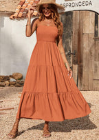 PRETTYGARDEN Women's Summer Maxi Dress Casual Boho Sleeveless Spaghetti Strap Smocked Tiered Long Beach Sundresses