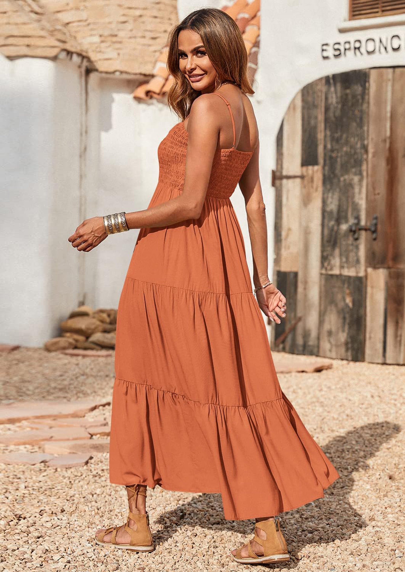 PRETTYGARDEN Women's Summer Maxi Dress Casual Boho Sleeveless Spaghetti Strap Smocked Tiered Long Beach Sundresses