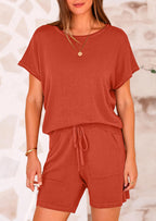 PRETTYGARDEN Two Piece Set for Women Summer Lounge Sets Shorts And Short Sleeve Tops Knitted Matching Travel Spring Outfits