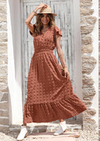 PRETTYGARDEN Womens Dresses Summer Maxi Dress Boho Short Sleeve V Neck Swiss Dot Ruffle Tiered Smocked Flowy Long Dress