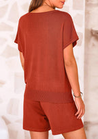 PRETTYGARDEN Two Piece Set for Women Summer Lounge Sets Shorts And Short Sleeve Tops Knitted Matching Travel Spring Outfits