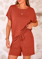 PRETTYGARDEN Two Piece Set for Women Summer Lounge Sets Shorts And Short Sleeve Tops Knitted Matching Travel Spring Outfits