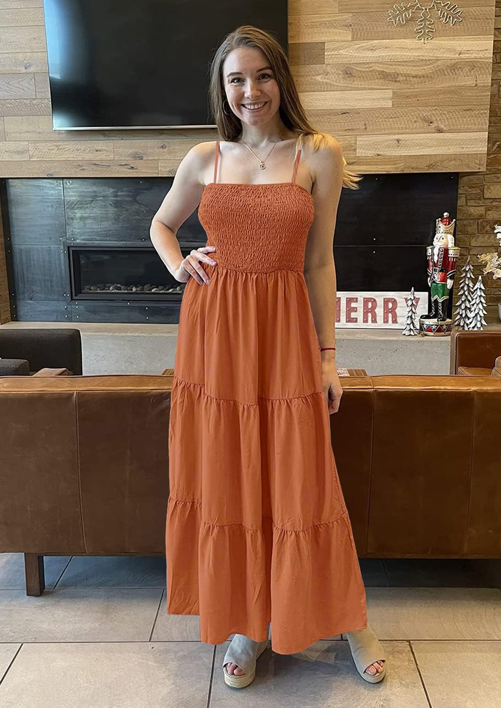 PRETTYGARDEN Women's Summer Maxi Dress Casual Boho Sleeveless Spaghetti Strap Smocked Tiered Long Beach Sundresses