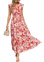 PRETTYGARDEN Womens Summer Maxi Dresses Casual V Neck Ruffle Sleeve Wrap V Neck Floral A Line Flowy Beach Boho Dress