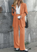 PRETTYGARDEN Women's Fall Two Piece Outfits Dressy Blazer Jacket and Wide Leg Pants Pockets Business Casual Office Suit Sets