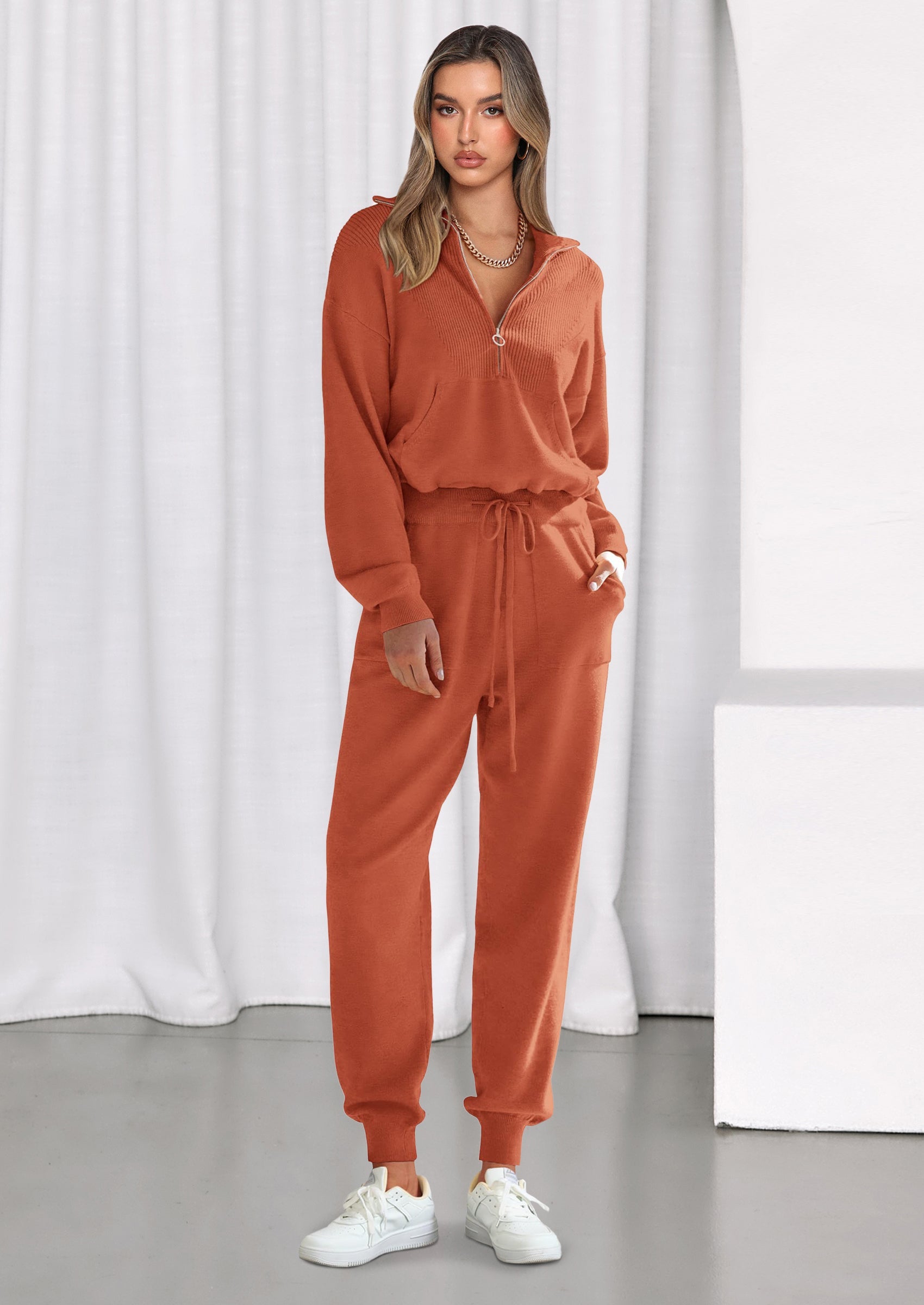 PRETTYGARDEN Women's 2 Piece Sweater Set Pullover Zip Up Sweatshirt Jogger Sweatpants Tracksuit Casual Outfit