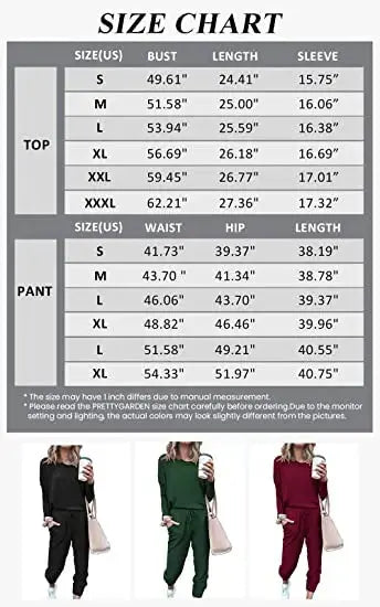 PRETTYGARDEN Lounge Outfit Long Sleeve Crewneck Pullover Tops High Waisted Pants Set Tracksuit