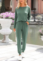 PRETTYGARDEN Lounge Outfit Long Sleeve Crewneck Pullover Tops High Waisted Pants Set Tracksuit