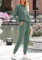 PRETTYGARDEN Lounge Outfit Long Sleeve Crewneck Pullover Tops High Waisted Pants Set Tracksuit