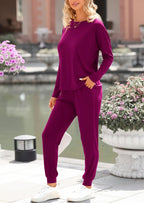 PRETTYGARDEN Lounge Outfit Long Sleeve Crewneck Pullover Tops High Waisted Pants Set Tracksuit