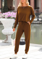PRETTYGARDEN Lounge Outfit Long Sleeve Crewneck Pullover Tops High Waisted Pants Set Tracksuit