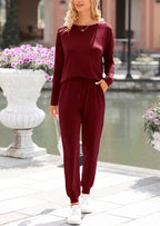 PRETTYGARDEN Lounge Outfit Long Sleeve Crewneck Pullover Tops High Waisted Pants Set Tracksuit