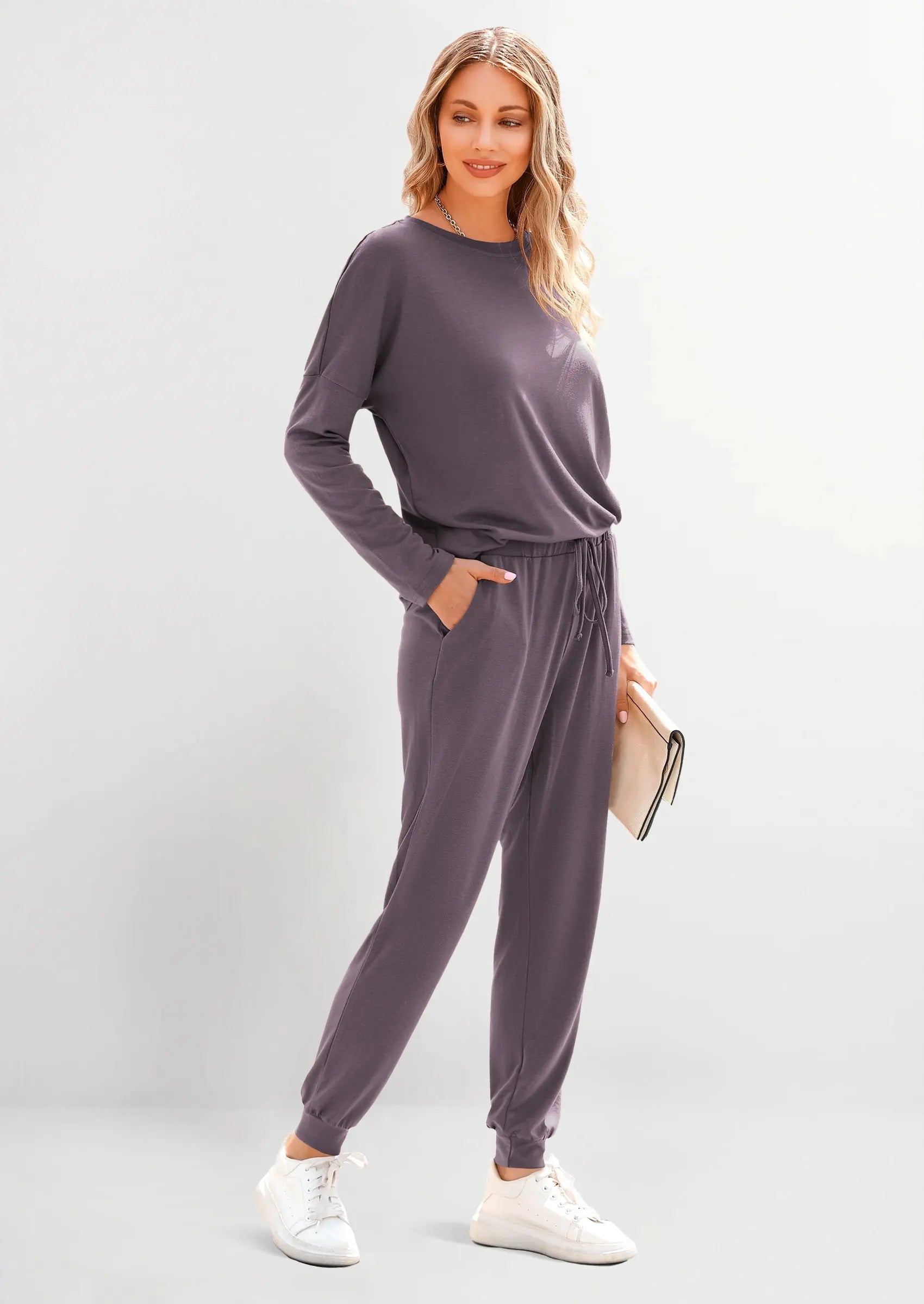 PRETTYGARDEN Lounge Outfit Long Sleeve Crewneck Pullover Tops High Waisted Pants Set Tracksuit