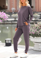PRETTYGARDEN Lounge Outfit Long Sleeve Crewneck Pullover Tops High Waisted Pants Set Tracksuit