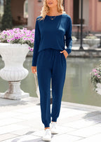 PRETTYGARDEN Lounge Outfit Long Sleeve Crewneck Pullover Tops High Waisted Pants Set Tracksuit