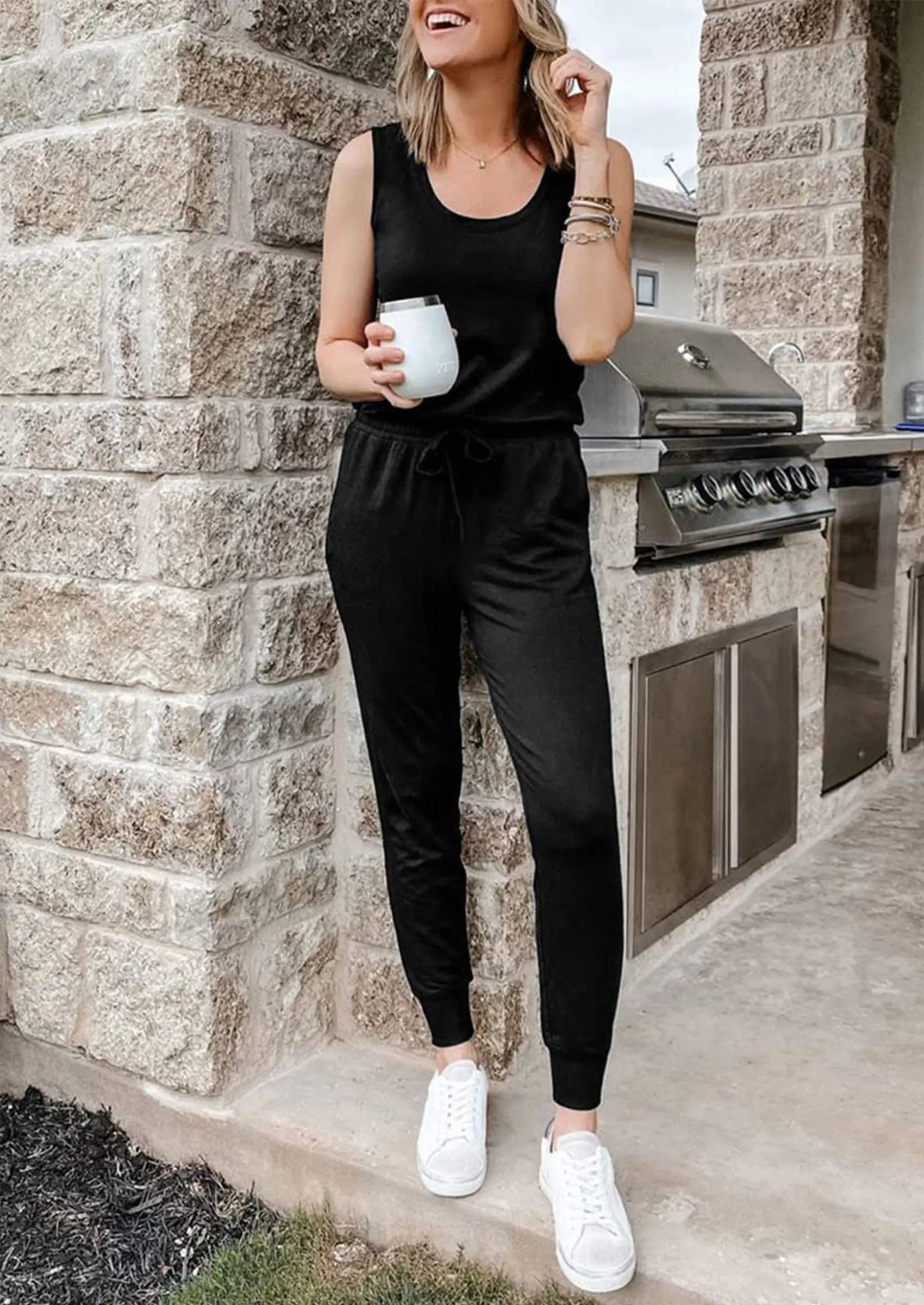 PRETTYGARDEN Two Piece Outfit Sets Casual Sleeveless Crewneck Tops and Sweatpants