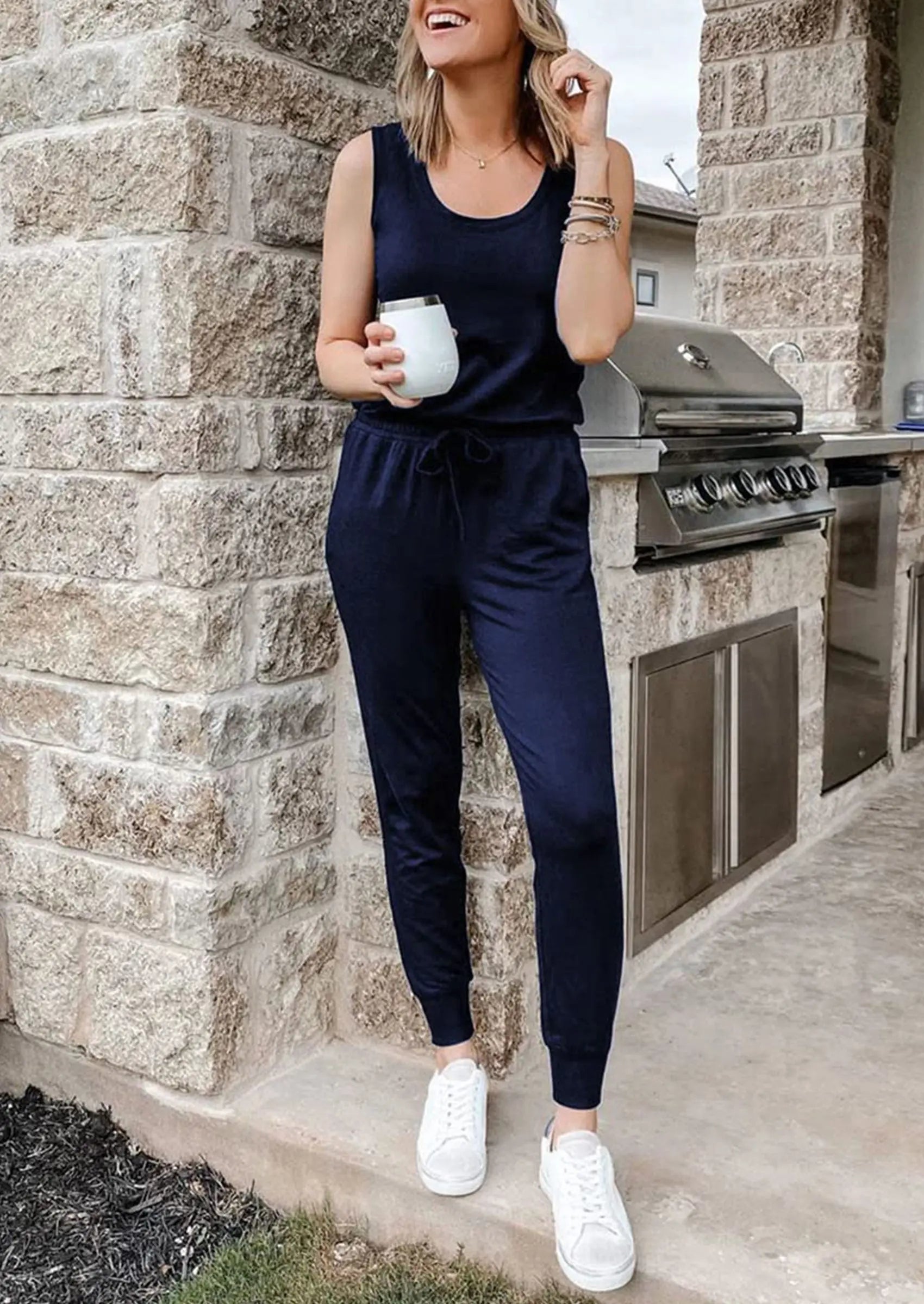 PRETTYGARDEN Two Piece Outfit Sets Casual Sleeveless Crewneck Tops and Sweatpants