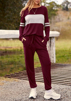 PRETTYGARDEN Women's Color Block 2 Piece Spring Tracksuit Crewneck Long Sleeve Tops Long Sweatpants Outfits Lounge Sets