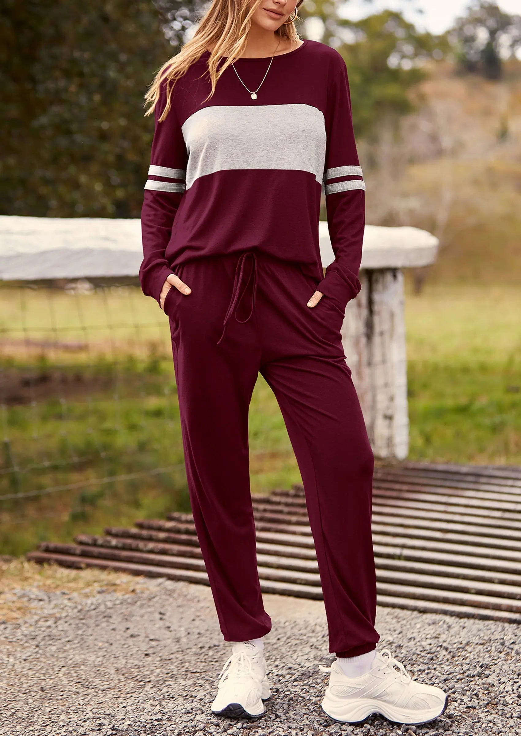 PRETTYGARDEN Women's Color Block 2 Piece Spring Tracksuit Crewneck Long Sleeve Tops Long Sweatpants Outfits Lounge Sets