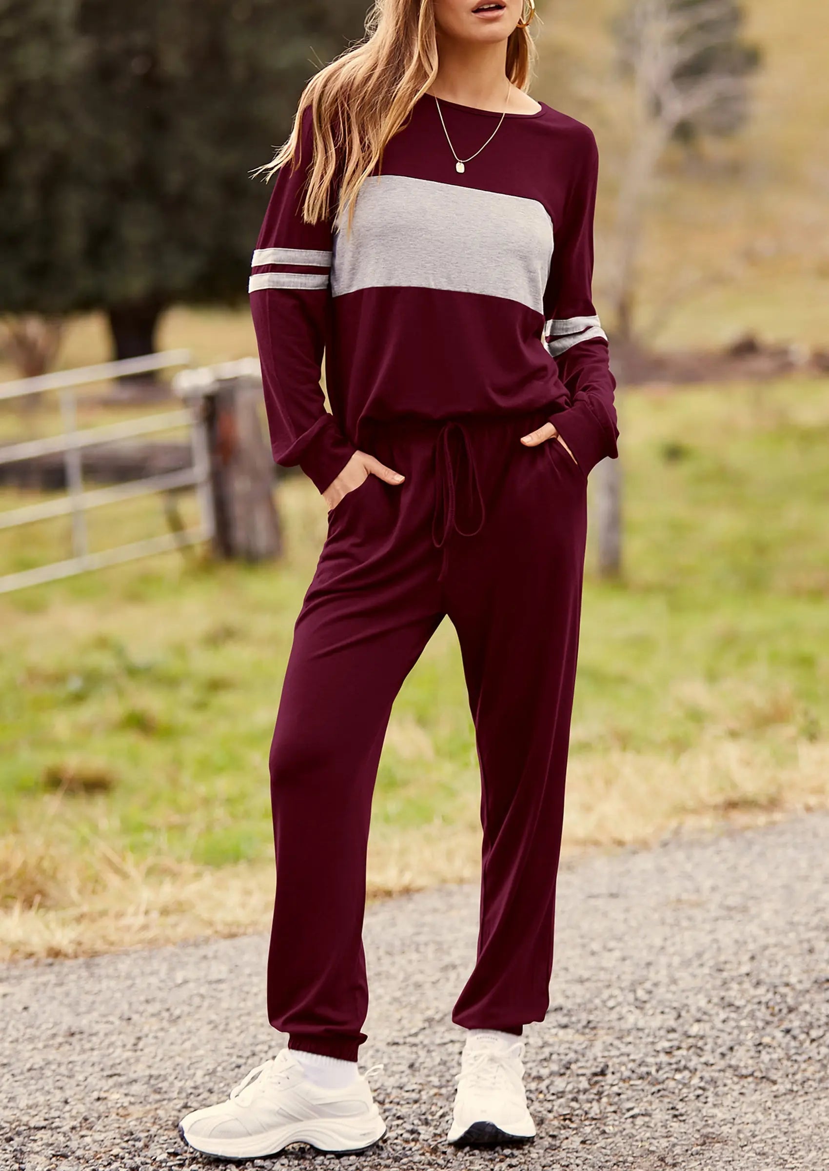 PRETTYGARDEN Women's Color Block 2 Piece Spring Tracksuit Crewneck Long Sleeve Tops Long Sweatpants Outfits Lounge Sets