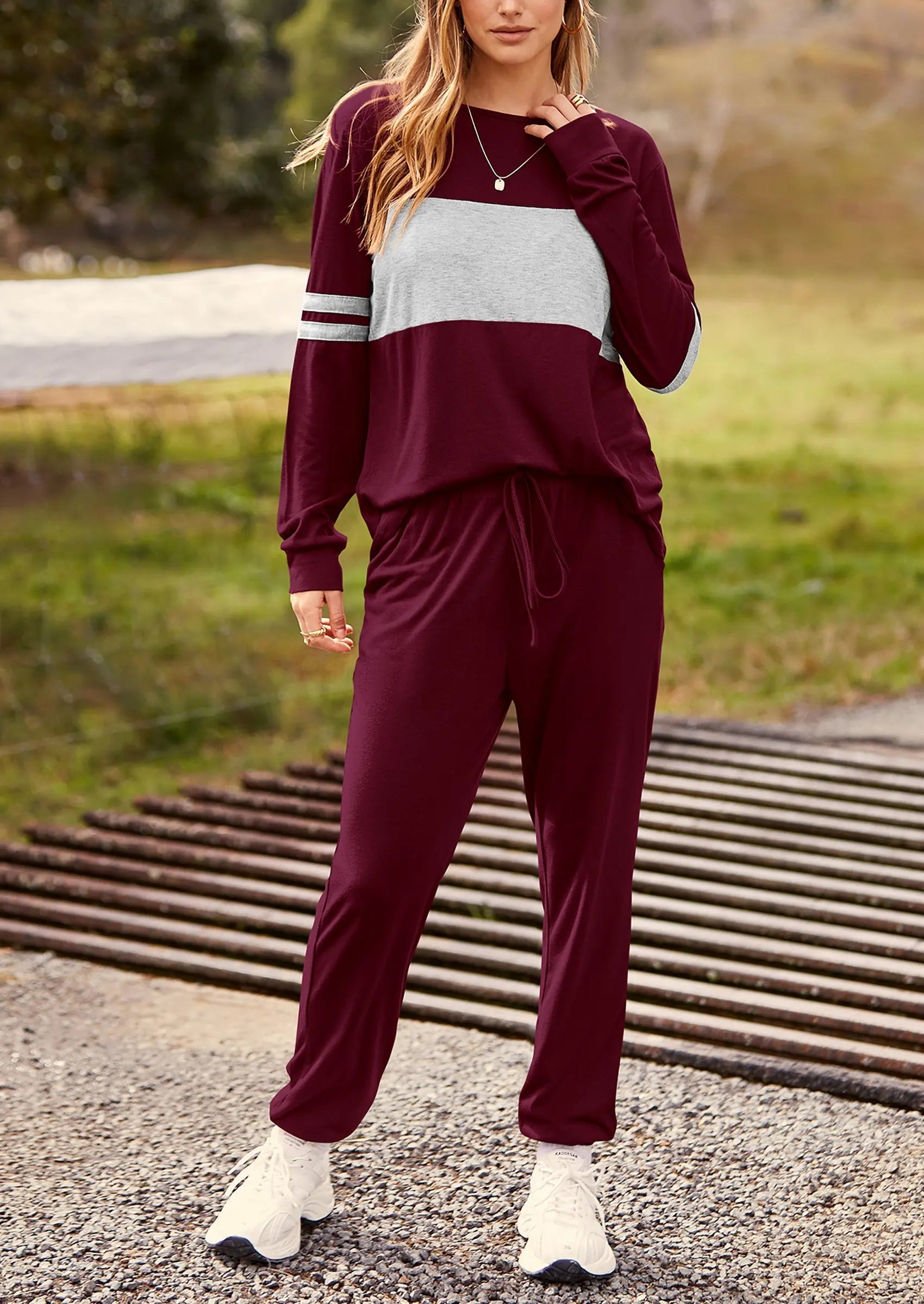 PRETTYGARDEN Women's Color Block 2 Piece Spring Tracksuit Crewneck Long Sleeve Tops Long Sweatpants Outfits Lounge Sets