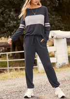 PRETTYGARDEN Women's Color Block 2 Piece Spring Tracksuit Crewneck Long Sleeve Tops Long Sweatpants Outfits Lounge Sets