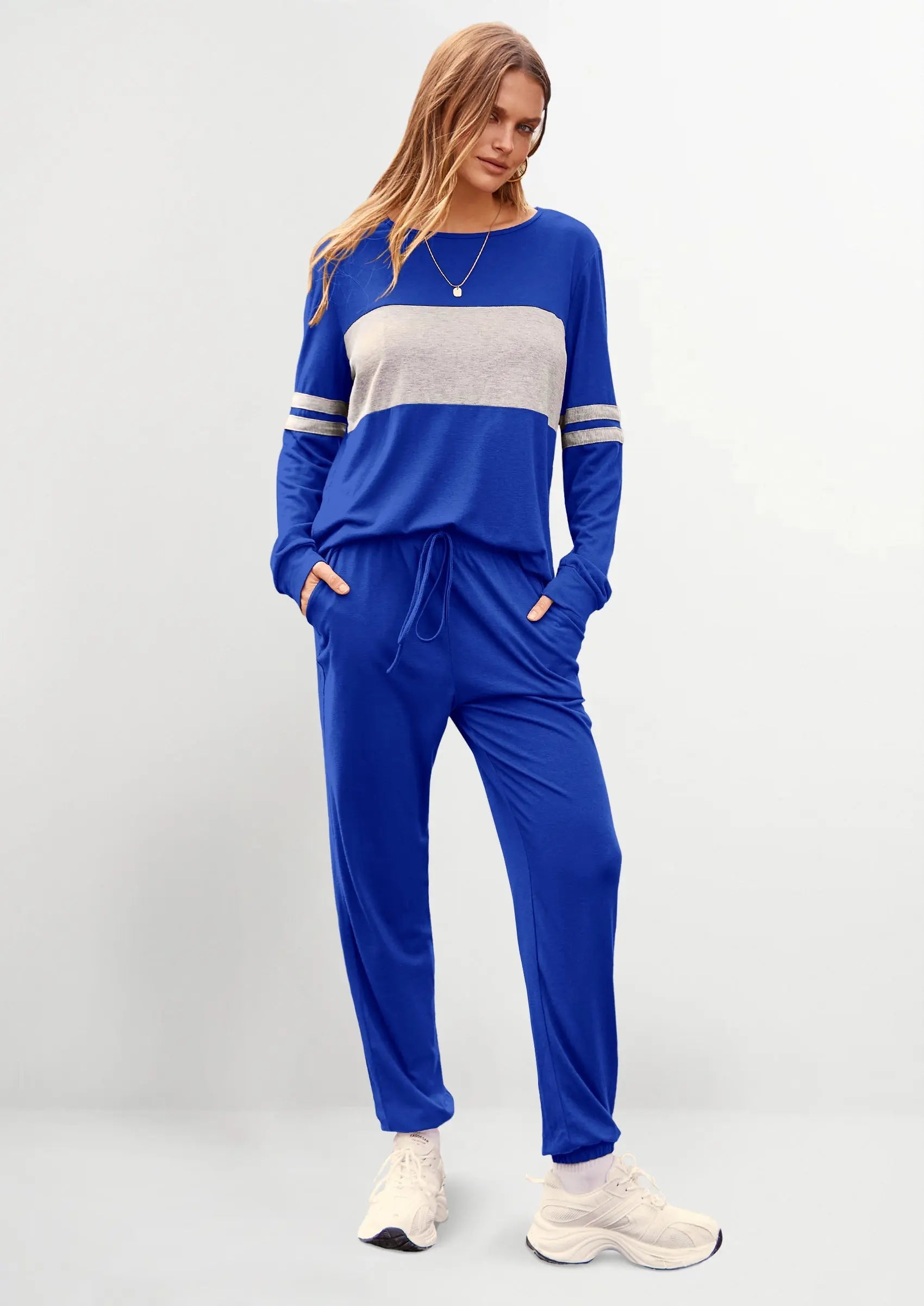 PRETTYGARDEN Women's Color Block 2 Piece Spring Tracksuit Crewneck Long Sleeve Tops Long Sweatpants Outfits Lounge Sets