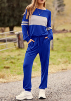 PRETTYGARDEN Women's Color Block 2 Piece Spring Tracksuit Crewneck Long Sleeve Tops Long Sweatpants Outfits Lounge Sets