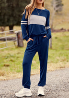 PRETTYGARDEN Women's Color Block 2 Piece Spring Tracksuit Crewneck Long Sleeve Tops Long Sweatpants Outfits Lounge Sets