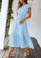 PRETTYGARDEN Women's Summer Floral Boho Maxi Dress Wrap Short Sleeve V Neck Ruffle A-Line Flowy Wedding Guest Long Dresses