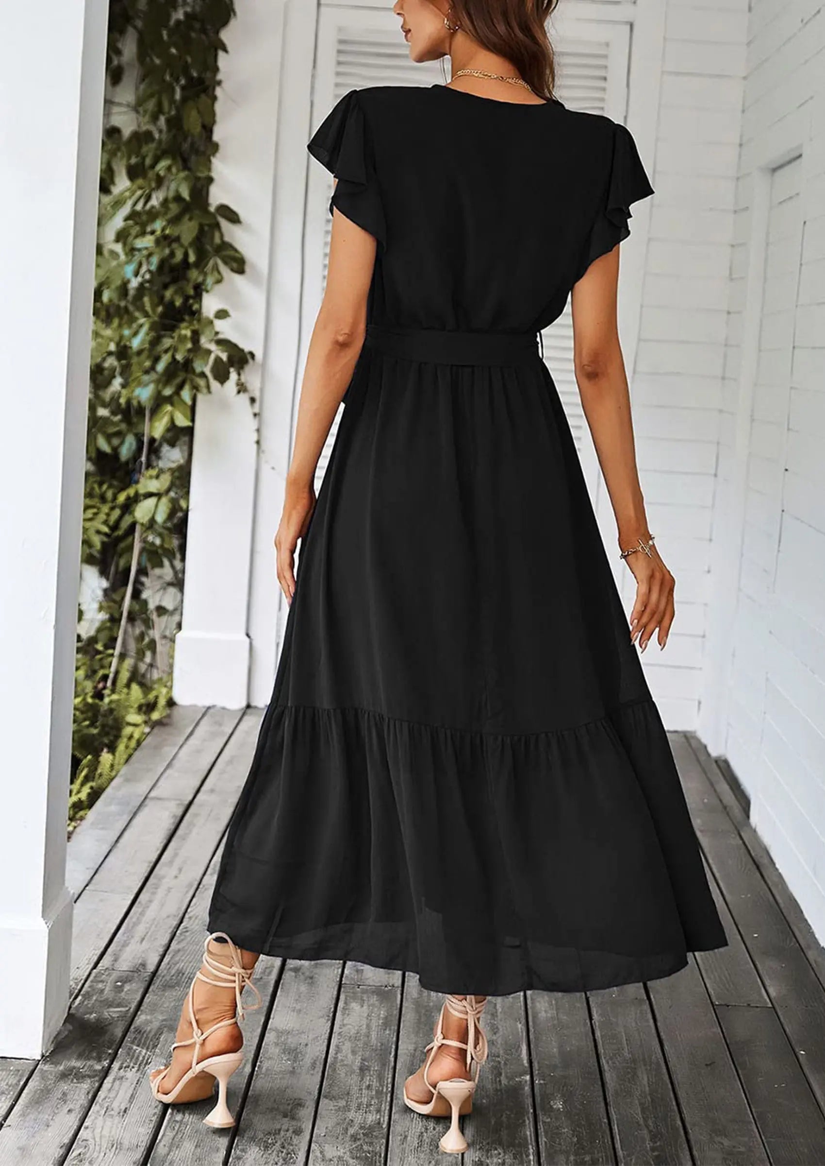 PRETTYGARDEN Women's Summer Floral Boho Maxi Dress Wrap Short Sleeve V Neck Ruffle A-Line Flowy Wedding Guest Long Dresses