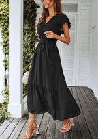 PRETTYGARDEN Women's Summer Floral Boho Maxi Dress Wrap Short Sleeve V Neck Ruffle A-Line Flowy Wedding Guest Long Dresses