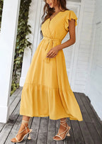 PRETTYGARDEN Women's Summer Floral Boho Maxi Dress Wrap Short Sleeve V Neck Ruffle A-Line Flowy Wedding Guest Long Dresses