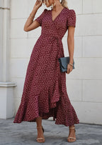 PRETTYGARDEN Women's Summer Maxi Dress Casual Wrap Floral Boho Short Sleeve V Neck Split Ruffle Beach Long Dresses