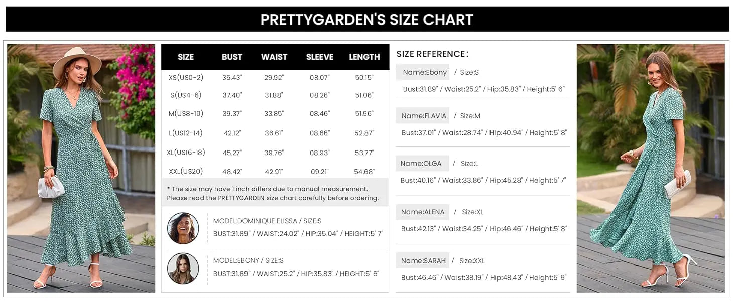 PRETTYGARDEN Women's Summer Maxi Dress Casual Wrap Floral Boho Short Sleeve V Neck Split Ruffle Beach Long Dresses