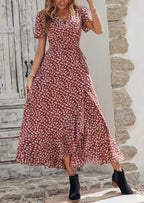 PRETTYGARDEN Women's Summer Maxi Dress Casual Wrap Floral Boho Short Sleeve V Neck Split Ruffle Beach Long Dresses