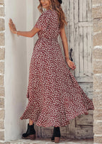 PRETTYGARDEN Women's Summer Maxi Dress Casual Wrap Floral Boho Short Sleeve V Neck Split Ruffle Beach Long Dresses