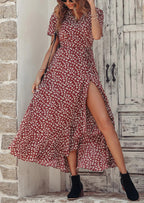 PRETTYGARDEN Women's Summer Maxi Dress Casual Wrap Floral Boho Short Sleeve V Neck Split Ruffle Beach Long Dresses