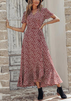 PRETTYGARDEN Women's Summer Maxi Dress Casual Wrap Floral Boho Short Sleeve V Neck Split Ruffle Beach Long Dresses