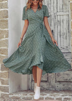 PRETTYGARDEN Women's Summer Maxi Dress Casual Wrap Floral Boho Short Sleeve V Neck Split Ruffle Beach Long Dresses