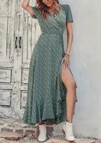 PRETTYGARDEN Women's Summer Maxi Dress Casual Wrap Floral Boho Short Sleeve V Neck Split Ruffle Beach Long Dresses