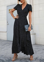 PRETTYGARDEN Women's Summer Maxi Dress Casual Wrap Floral Boho Short Sleeve V Neck Split Ruffle Beach Long Dresses