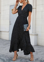 PRETTYGARDEN Women's Summer Maxi Dress Casual Wrap Floral Boho Short Sleeve V Neck Split Ruffle Beach Long Dresses