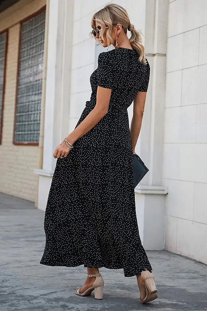 PRETTYGARDEN Women's Summer Maxi Dress Casual Wrap Floral Boho Short Sleeve V Neck Split Ruffle Beach Long Dresses