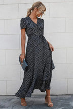 PRETTYGARDEN Women's Summer Maxi Dress Casual Wrap Floral Boho Short Sleeve V Neck Split Ruffle Beach Long Dresses