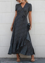 PRETTYGARDEN Women's Summer Maxi Dress Casual Wrap Floral Boho Short Sleeve V Neck Split Ruffle Beach Long Dresses