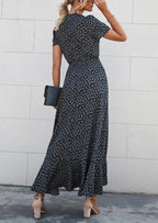 PRETTYGARDEN Women's Summer Maxi Dress Casual Wrap Floral Boho Short Sleeve V Neck Split Ruffle Beach Long Dresses