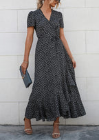 PRETTYGARDEN Women's Summer Maxi Dress Casual Wrap Floral Boho Short Sleeve V Neck Split Ruffle Beach Long Dresses