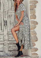 PRETTYGARDEN Women's Summer Maxi Dress Casual Wrap Floral Boho Short Sleeve V Neck Split Ruffle Beach Long Dresses